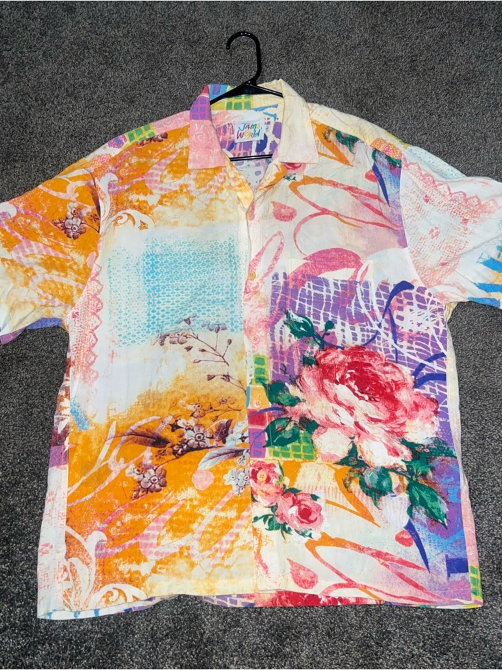 Vintage Jams World Floral Hawaiian Button Up Rayon Shirt Men’s Size Large